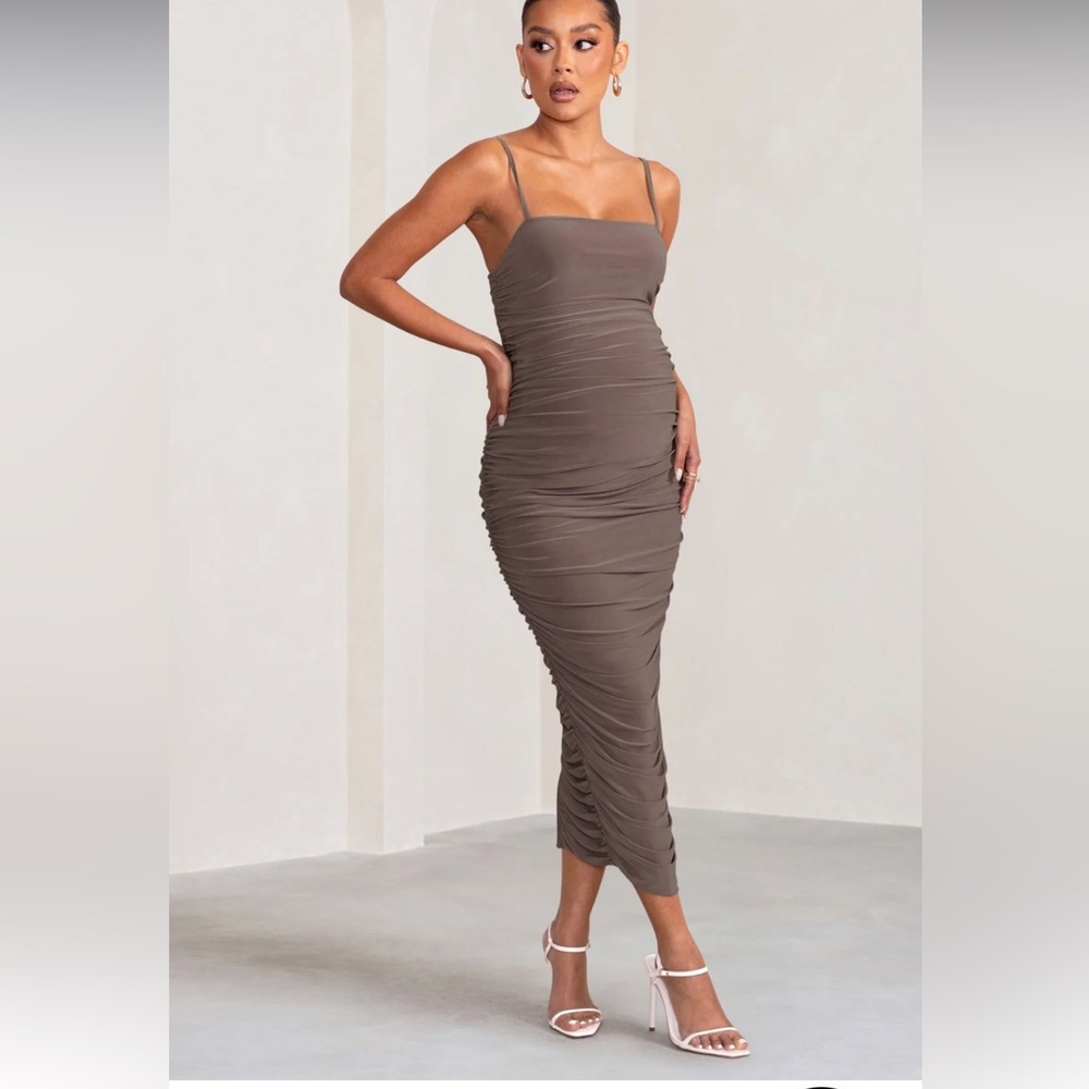 Coffee Brown Ruched Women's Formal Maternity Dress